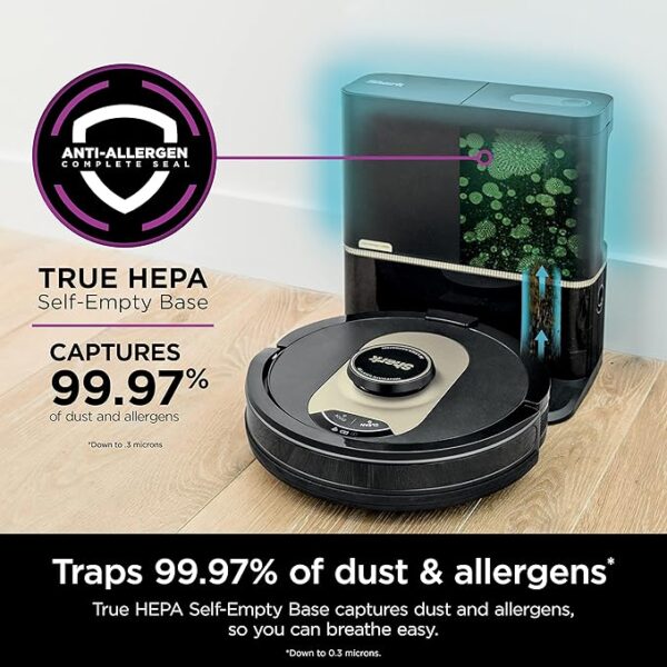 Shark AV2501AE AI Robot Vacuum with XL HEPA Self-Empty Base, Bagless, 60-Day Capacity, LIDAR Navigation, Perfect for Pet Hair, Compatible with Alexa, Wi-Fi Connected, Carpet & Hard Floor, Black - Image 5