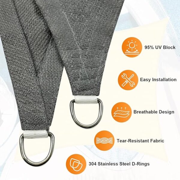 Artpuch Sun Shade Sail, 14'x14'x14' Light Grey Triangle, Curved Edged Commercial Grade 185GSM Permeable Outdoor Shade Cloth for Deck, Backyard, Patio (Custom Sizes Made) - Image 3