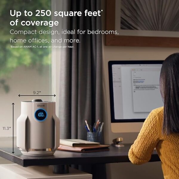 Shark NeverChange Air Purifier Compact Pro, Long-Lasting HEPA-Exceeding Filtration, For Pet Dander, Dust, Smoke, Allergens, Up to 250 sq. ft., Odor Neutralizer, Bedroom, Nursery, Dorm, HP072 - Image 5