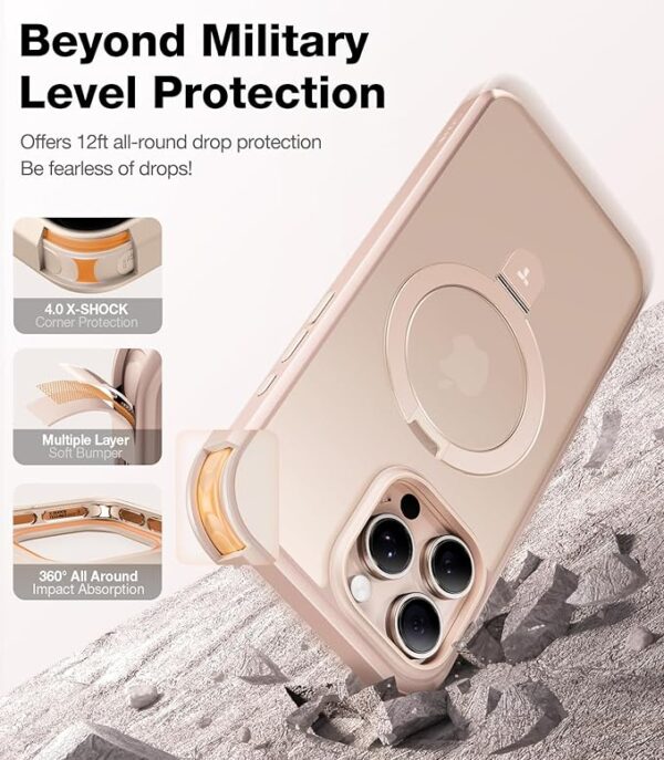 TORRAS Desert Titanium for iPhone 16 Pro Max Case, [Military Grade Drop Tested][Fit for MagSafe] [Built-in Stand] Translucent Slim Soft Edge Case for iPhone 16 Pro Max 6.9" 2024, Rose Gold - Image 2