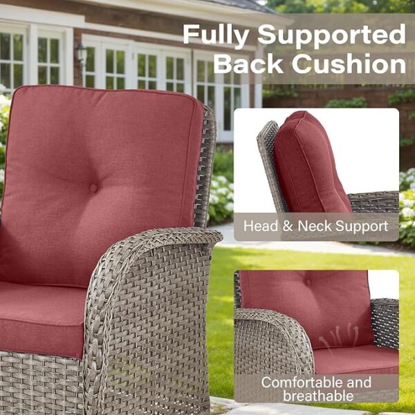 Swivel Patio Chairs Wicker Set - Outdoor Swivel Rocker Chair with Side Table, 3 Piece Patio Glider Chairs Furniture Set with Water-Resistant Cushions for Deck Porch Sunroom - Image 4
