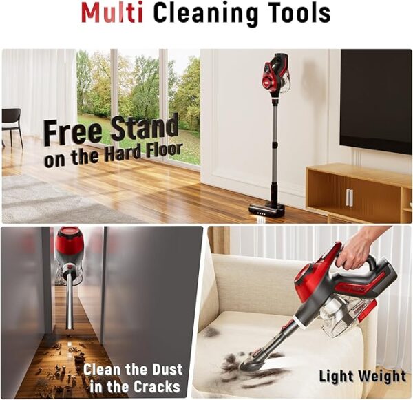 Cordless Vacuum Cleaner, 30Kpa Home Stick Vacuum, Smart Display & 1.5L Dust Cup, 55mins Max Runtime, Rechargeable Lightweight Handheld Vavuum for Pet Hair/Carpet/Hardwood Floor/Car - Image 5