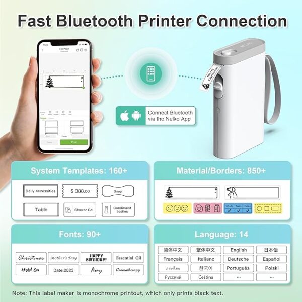 Nelko Label Maker Machine with Tape, P21 Bluetooth Label Printer, Wireless Mini Label Makers with Multiple Templates for Organizing Office Home, White - Image 5