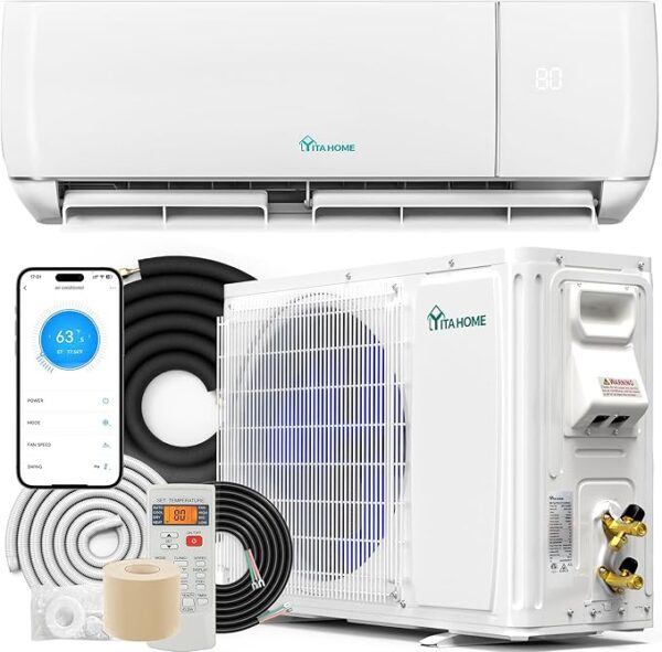 YITAHOME 12000 BTU Mini Split Air Conditioner Heat Pump System, Wifi Enabled 20 SEER2 115V Ductless AC Cool Up to 750 Sq. Ft, Compatible with Alexa, Complete Installation Kit, White