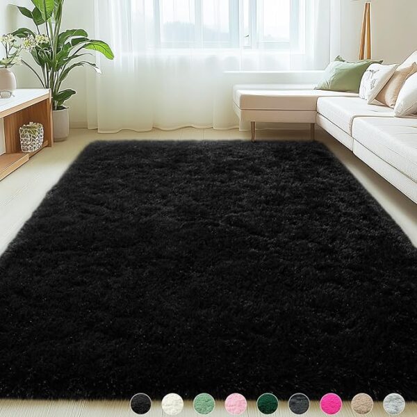 Black Rugs for Living Room, 6x9 Feet Large Fluffy Area Rugs for Bedroom, Soft Carpet Shag Kids Room Rug, Non-Slip Fuzzy Rugs Indoor (6ft x 9ft, Black)