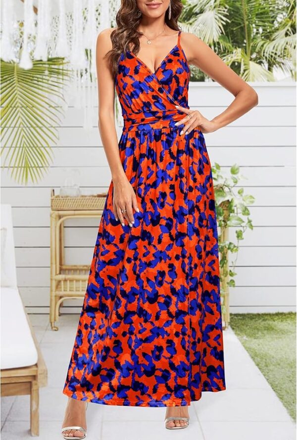Newshows Women Summer 2025 Maxi Dress Vacation Floral Spaghetti Strap Spring Casual Boho Split Beach Long Flowy Sundress - Image 4