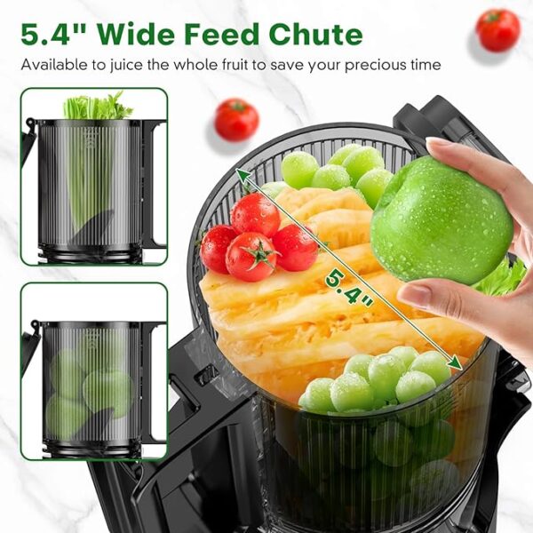 Cold Press Juicer, Masticating Juicer with 5.4" Wide Feed Chute, 350w Slow Juicer Machines Fit Whole Vegetables and Fruits, Juice Extractor Machine with High Juice Yield, Easy to Clean(Dark Gray) - Image 2