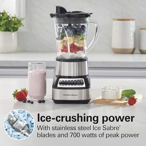 Hamilton Beach Wave Crusher Blender For Smoothies With 40 Oz Glass Jar and 14 Functions, Ice Sabre Blades & 700 Watts for Consistently Smooth Results, Black + Stainless Steel (54221) - Image 4