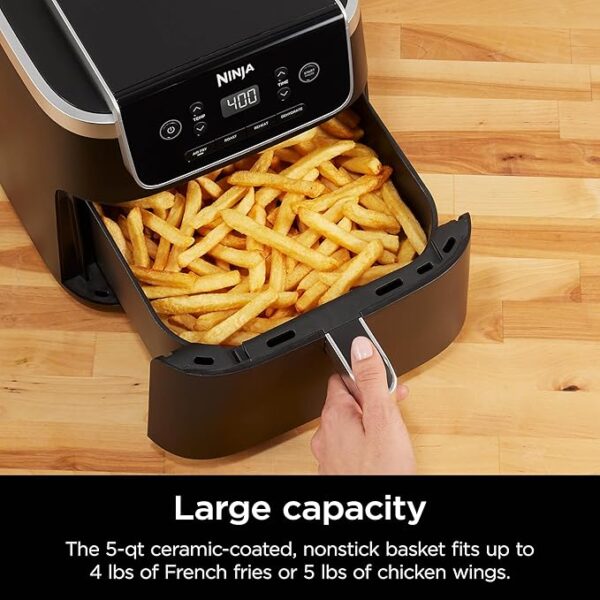 Ninja Air Fryer Pro 4-in-1 with 5 QT Capacity, Air Fry, Roast, Reheat, Dehydrate, Air Crisp Technology with 400F for hot, 120 Volts, Nonstick Basket & Crisper Plate, Grey, AF141 - Image 3