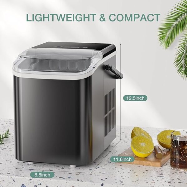 SMUG Countertop Ice Maker, 9 Cubes in 6 Mins, 26lbs in 24Hrs, 2 Sizes of Bullet Ice, Auto-Cleaning, Portable Ice Machine with Handle, Basket and Scoop for Home Kitchen, Party and Camping (Black) - Image 3