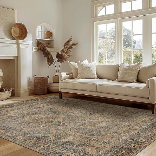 Rugs for Living Room, Foldable Low Pile Ultra-Thin Area Rugs for Dining Room Bedroom, Machine Washable Sound Absorbing Rubber Non Slip Backed Rug, 9x12 Aesthetic Vintage Sage Rectangle Rug - Image 3