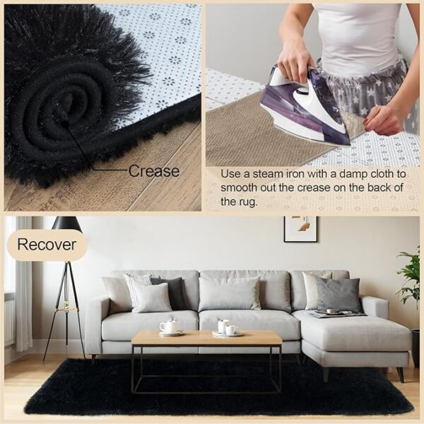 Black Rugs for Living Room, 6x9 Feet Large Fluffy Area Rugs for Bedroom, Soft Carpet Shag Kids Room Rug, Non-Slip Fuzzy Rugs Indoor (6ft x 9ft, Black) - Image 4