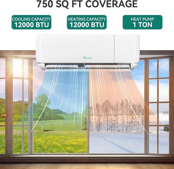 YITAHOME 12000 BTU Mini Split Air Conditioner Heat Pump System, Wifi Enabled 20 SEER2 115V Ductless AC Cool Up to 750 Sq. Ft, Compatible with Alexa, Complete Installation Kit, White - Image 3