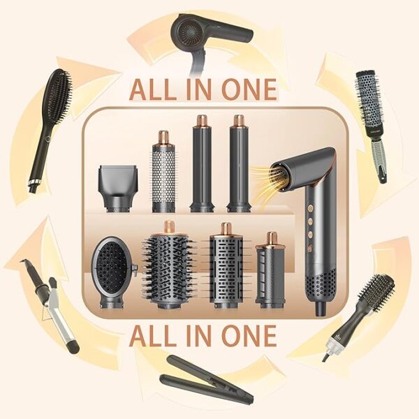 8 in 1 Hair Wrap Air Styler, Flex Magic Air Curler for Hair Dupe, Hot Air Brush Styler and Dryer in One Style, Autowrap Airstyler, Gray - Image 4