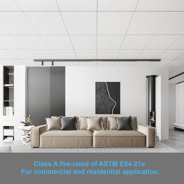 Art3d 12-Pack Stucco Texture Drop Ceiling Tiles 2x2 FT - Fire-Rated, Waterproof, Reusable - Premium PVC 24x24 Inch Ceiling Panels for Living Room Kitchen Bathroom Basement Office, White - Image 5