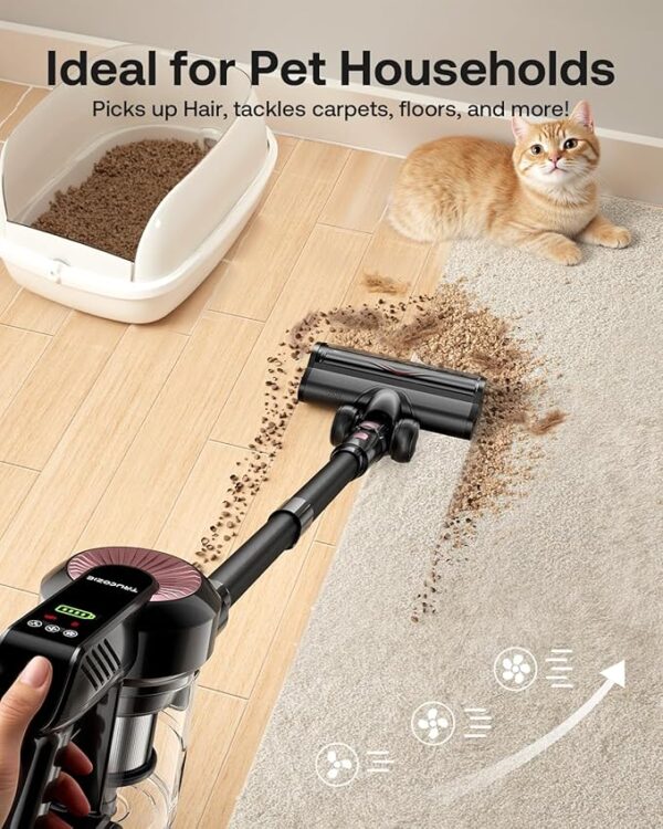 Cordless Vacuum Cleaner, 40Kpa 45Mins Vacuum Cleaners for Home, 8-in-1 Lightweight Stick Vacuum with Powerful Suction, Anti-tangle Wireless Vacuum for Carpet, Tile, Pet Hair, Hardwood Floors, Black - Image 5