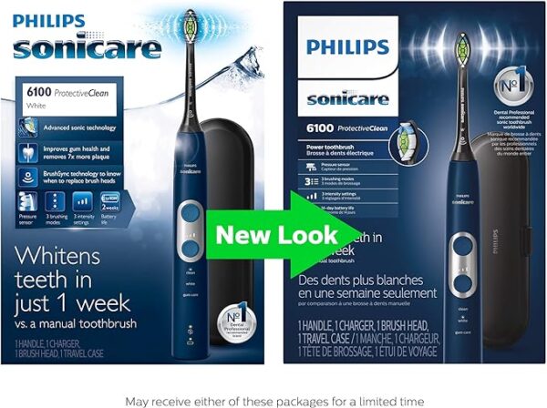 Philips Sonicare ProtectiveClean 6100 Rechargeable Electric Toothbrush, with Pressure Sensor, 3 Cleaning Modes, SmarTimer and QuadPacer, 14-Day Battery Life, Travel Case, Navy Blue, Model HX6871/49 - Image 5