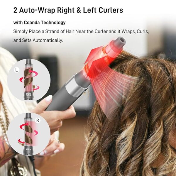 5 in 1 Hair Air Styler - Rotating Brush 110,000 RPM for Fast Drying, Automatic Wrap Curlers for Curling, Frizz-Free Styling Brush for Straightening and Volumizing with No Heat Damage (Gray) - Image 4