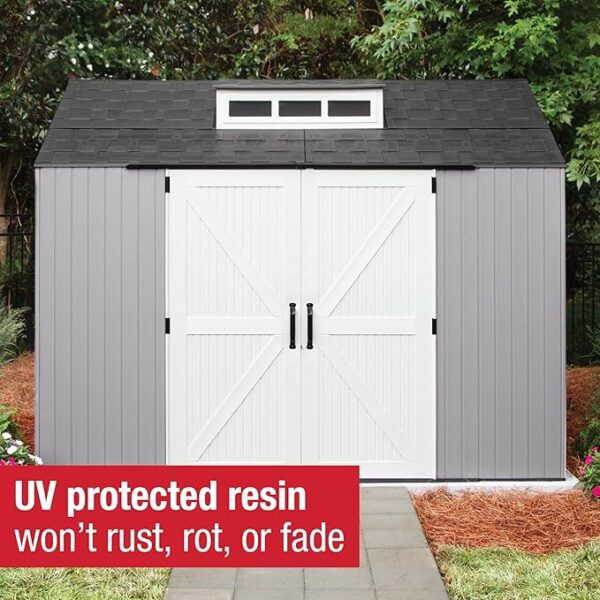 Rubbermaid Extra Large Resin Outdoor Storage Shed With Floor (7 x 10 Ft.), Weather Resistant, Brown, Organization for Home/Lawn Mower/Backyard Equipment/Bike Storage/Pool Supplies - Image 6