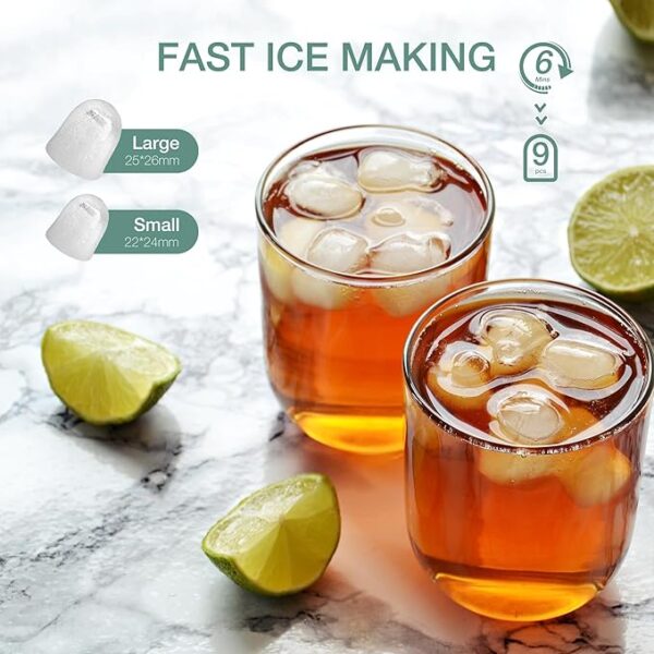 SMUG Countertop Ice Maker, 9 Cubes in 6 Mins, 26lbs in 24Hrs, 2 Sizes of Bullet Ice, Auto-Cleaning, Portable Ice Machine with Handle, Basket and Scoop for Home Kitchen, Party and Camping (Black) - Image 2