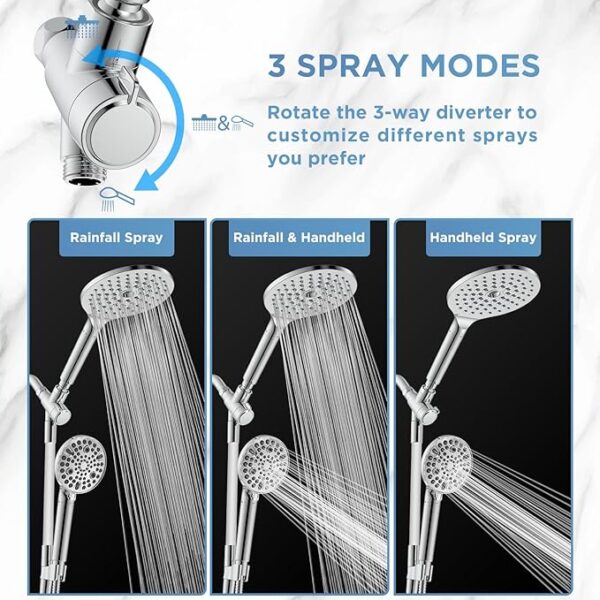 Dual Filtered Rain Shower Head Combo, High Pressure Handheld Shower Head with Adjustable Bar - Rainfall Shower Head And Showerhead with Filter for Hard Water - Removes Chlorine - Image 4