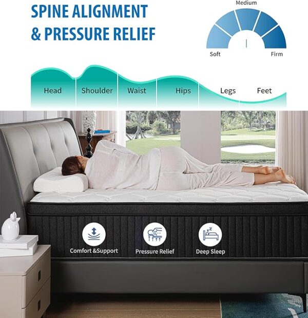 Queen Mattress,12 Inch Queen Size Mattresses Memory Foam Hybrid Black Mattress in a Box,with Provide Support and Improve Sleep Mattresses,Medium Firm,CertiPUR-US. - Image 5