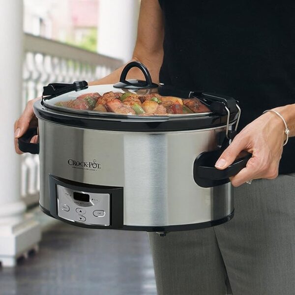 Crock-Pot 6 Quart Cook & Carry Programmable Slow Cooker with Digital Timer, Stainless Steel (CPSCVC60LL-S), Ideal for Portable Cooking - Image 4