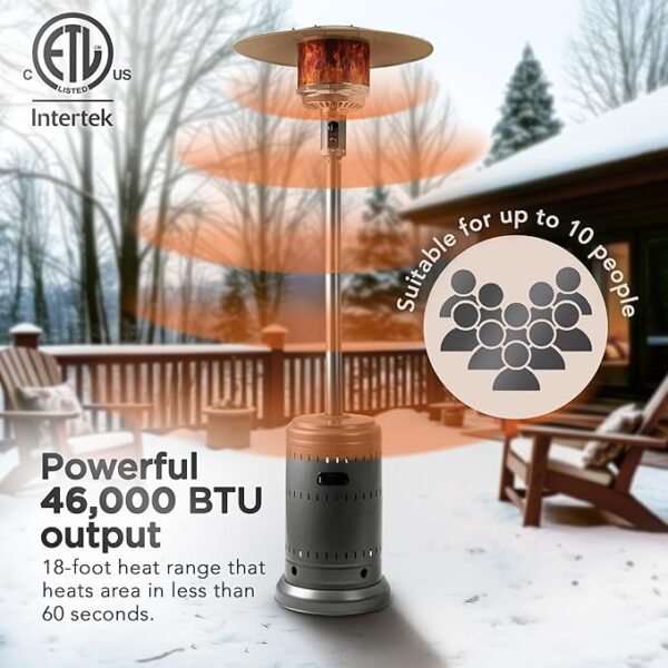 46,000 BTU Outdoor Propane Patio Heater with Wheels, Commercial & Residential, 13489.74 watts, Slate Gray, with water tank, 32.1 x 32.1 x 91.3 inches (LxWxH) - Image 4