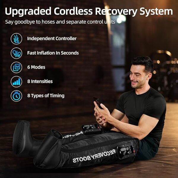 Leg Compression Massager with Heat, Cordless Recovery System for Improved Circulation and Fast Recovery, Professional Foot and Leg Massage Boots with 5 Massage Areaes, 8 Intensities(Two Legs)-Large - Image 3