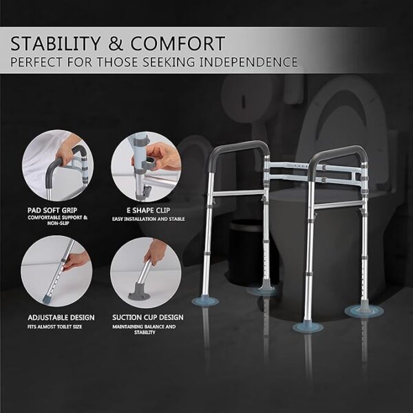 FSA/HSA Eligible Toilet Safety Rails, Adjustable Toilet Frame for Elderly, Seniors, Handicap & Disabled, Foldable Handicap Toilet Handles Fit Any Toilets (300 LB) - Image 2