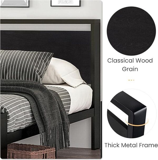 SHA CERLIN 14 Inch Queen Size Metal Platform Bed Frame with Wooden Headboard and Footboard, Mattress Foundation, No Box Spring Needed, Large Under Bed Storage, Non-Slip Without Noise, Black Oak - Image 5