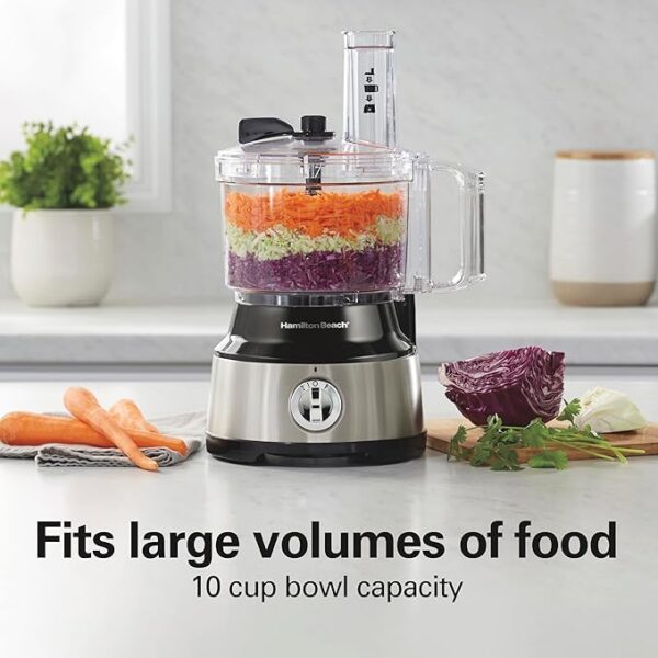Hamilton Beach Food Processor & Vegetable Chopper for Slicing, Shredding, Mincing, and Puree, 10 Cups + Easy Clean Bowl Scraper, Black and Stainless Steel (70730) - Image 5