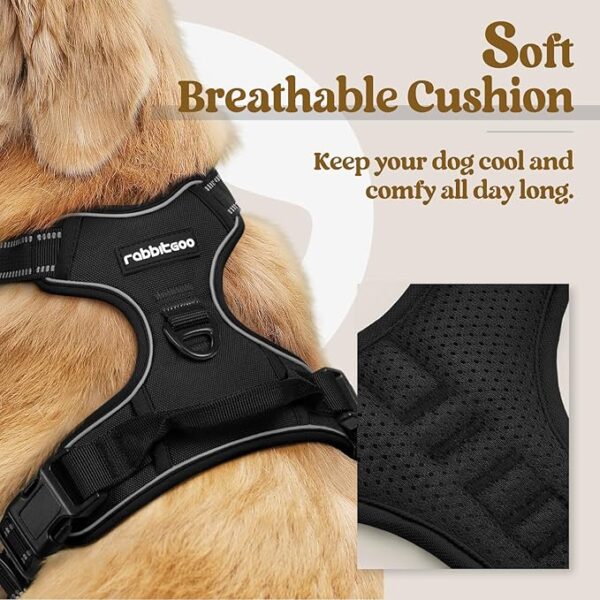 rabbitgoo Dog Harness No Pull with 2 Leash Clips, Adjustable Soft Padded, Reflective Oxford No Choke Pet Vest with Easy Control Handle for Large Dogs, Black, L - Image 3