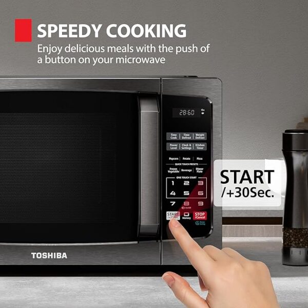 TOSHIBA ML-EM09PA(BS) Small Microwave Oven with 6 Auto Menus, Mute Function & Child Lock, LED Lighting, Perfect for Apartment, 0.9 Cu Ft, 10.6 Inch Removable Turntable, 900W, Black Stainless Steel - Image 5