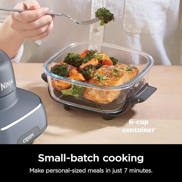 Ninja Crispi 4-in-1 Portable Glass Air Fryer Cooking System, 4QT & 6 Cup Glass Containers with Storage Lids, Easy Meals, Microwave, Freezer & Dishwasher Safe, Air Fry, Bake & More, Cyberspace, FN101GY - Image 6
