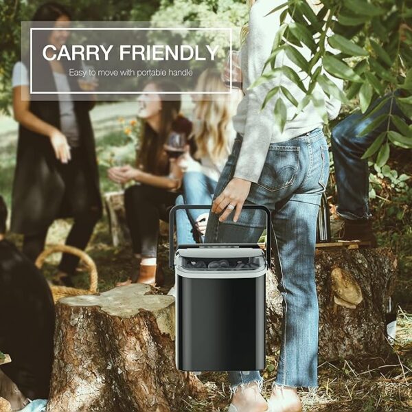 SMUG Countertop Ice Maker, 9 Cubes in 6 Mins, 26lbs in 24Hrs, 2 Sizes of Bullet Ice, Auto-Cleaning, Portable Ice Machine with Handle, Basket and Scoop for Home Kitchen, Party and Camping (Black) - Image 4