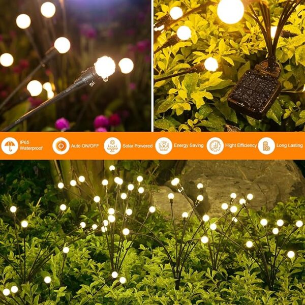 ASMAD Solar Garden Lights (4-Pack, 32 LEDs), Solar Lights Outdoor, Outdoor Decorations Lights, Firefly Lights for Patio Decor, Big Bulb Swaying Lights, Unique Gifts for Women, Gifts for Grandma - Image 4