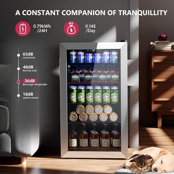 Beverage Refrigerator Cooler - 126 Can Mini Fridge with Glass Door for Soda Beer or Wine, Beverage Cooler for Home, Office, Bar with Adjustable Removable Shelves, Silver - Image 4