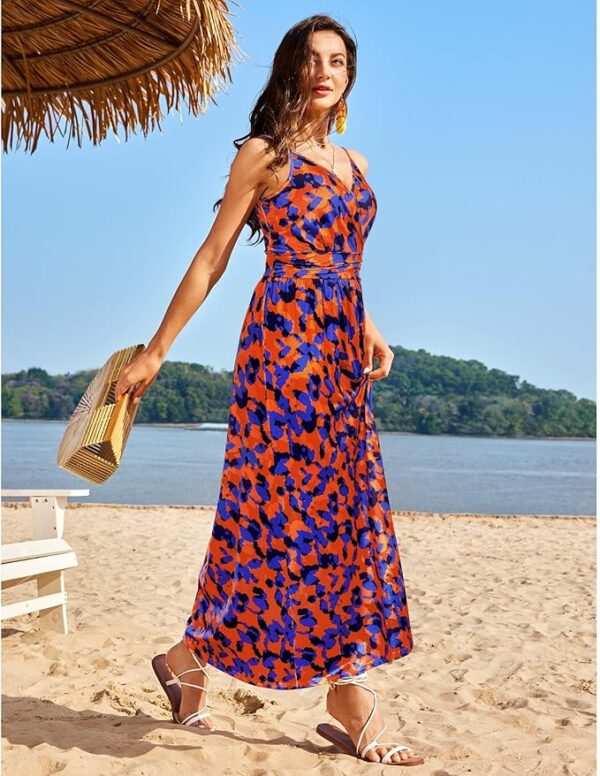 Newshows Women Summer 2025 Maxi Dress Vacation Floral Spaghetti Strap Spring Casual Boho Split Beach Long Flowy Sundress - Image 3