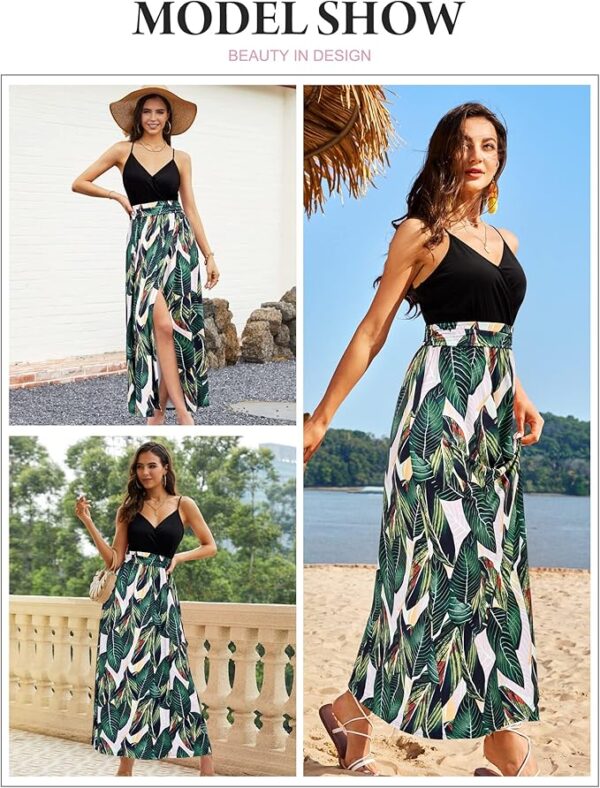 Newshows Women Summer 2025 Maxi Dress Vacation Floral Spaghetti Strap Spring Casual Boho Split Beach Long Flowy Sundress - Image 4