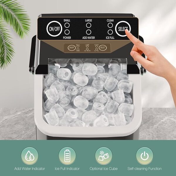 SMUG Countertop Ice Maker, 9 Cubes in 6 Mins, 26lbs in 24Hrs, 2 Sizes of Bullet Ice, Auto-Cleaning, Portable Ice Machine with Handle, Basket and Scoop for Home Kitchen, Party and Camping (Black) - Image 5
