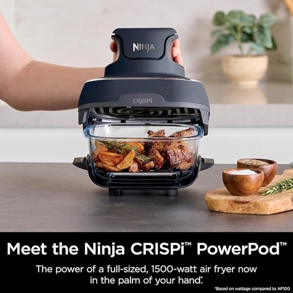 Ninja Crispi 4-in-1 Portable Glass Air Fryer Cooking System, 4QT & 6 Cup Glass Containers with Storage Lids, Easy Meals, Microwave, Freezer & Dishwasher Safe, Air Fry, Bake & More, Cyberspace, FN101GY - Image 5