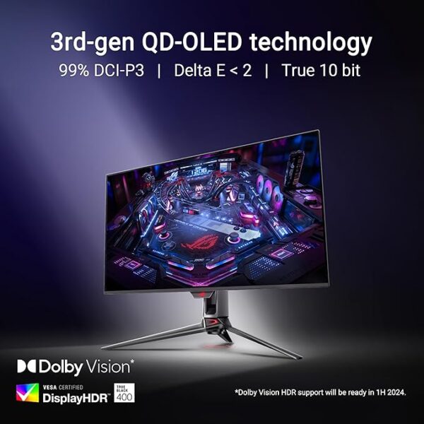 ASUS ROG Swift 32” 4K OLED Gaming Monitor (PG32UCDM) - UHD (3840 x 2160), QD-OLED, 240Hz, 0.03ms, G-SYNC Compatible, Custom Heatsink, Graphene Film, 99% DCI-P3, True 10-bit, 90W USB-C - Image 3