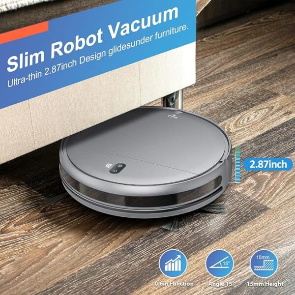 MAMNV Robot Vacuum and Mop Combo, WiFi/App, Robotic Vacuum Cleaner with Schedule, 2 in 1 Mopping Robot Vacuum with Watertank and Dustbin, Self-Charging, Slim, Ideal for Hard Floor, Pet Hair, Carpet - Image 2