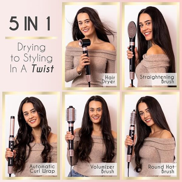 ELLA BELLA® 6 in 1 Professional Hot Air Styler • Powerful Hair Dryer & Straightener Set • Styling Without Heat Damage • Fast Drying Curling Volumizing Straightening • Includes Protective Travel Case - Image 4