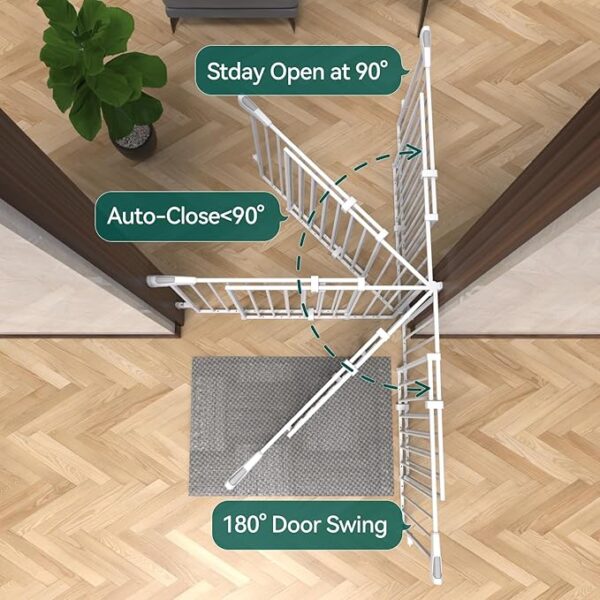Babelio 26-43" No Bottom Bar Baby Gate for Babies, Elders and Pets, 2-in-1 Hardware Mount Dog Gate for The House, Stairs and Doorways, with Large Walk Thru Door, White - Image 3