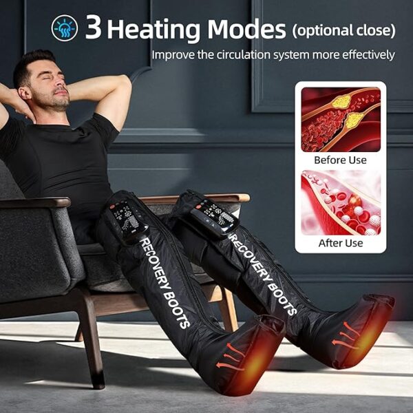 Leg Compression Massager with Heat, Cordless Recovery System for Improved Circulation and Fast Recovery, Professional Foot and Leg Massage Boots with 5 Massage Areaes, 8 Intensities(Two Legs)-Large - Image 5