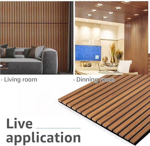 Art3d 2-Pack Acoustic Wood Slat Wall Panels for Interior Decor, 3D Fluted Sound Absorbing Wood Paneling for Accent Wall Ceiling Kitchen Living Room Bedroom Office, 47.2 x 23.6 inch Teak - Image 4