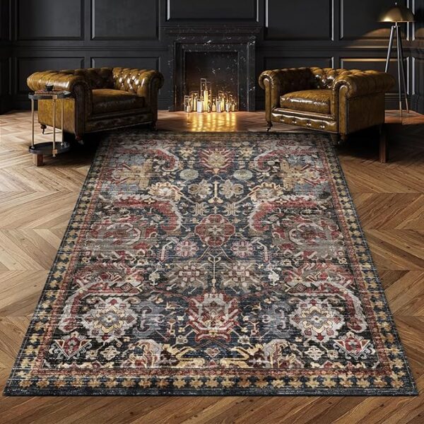 Washable Area Rugs - Perfect for Living Room, Bedroom, Kids Room, Nursery - Stain & Water Resistant Non-Slip, Pet & Child Friendly, Vintage Tribal Area Rugs (Rust, 4' x 6')