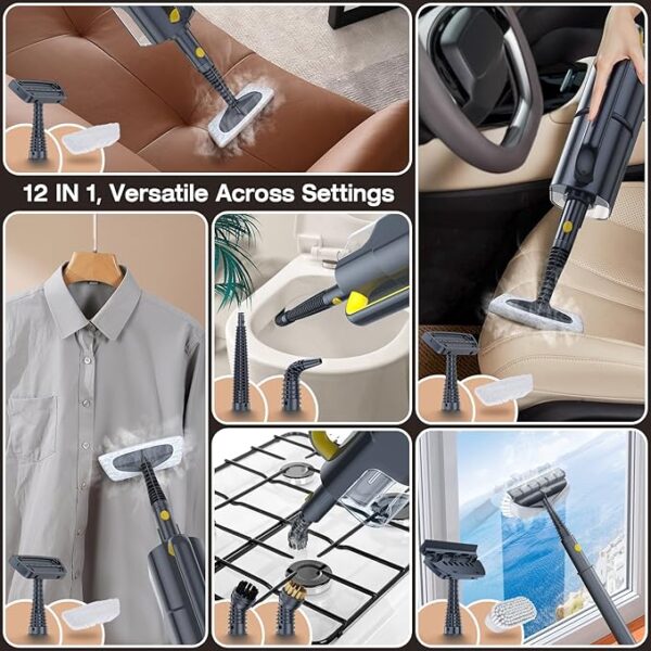 ScrubWiz Steam Mop Cleaner with Detachable Handheld Steamer, 10-in-1 Multi Accessories, Washable Microfiber Pads, 350ml and 2 Adjustable Levels for Cleaning Floor, Carpet, Tiles, and Grout, Gray - Image 3